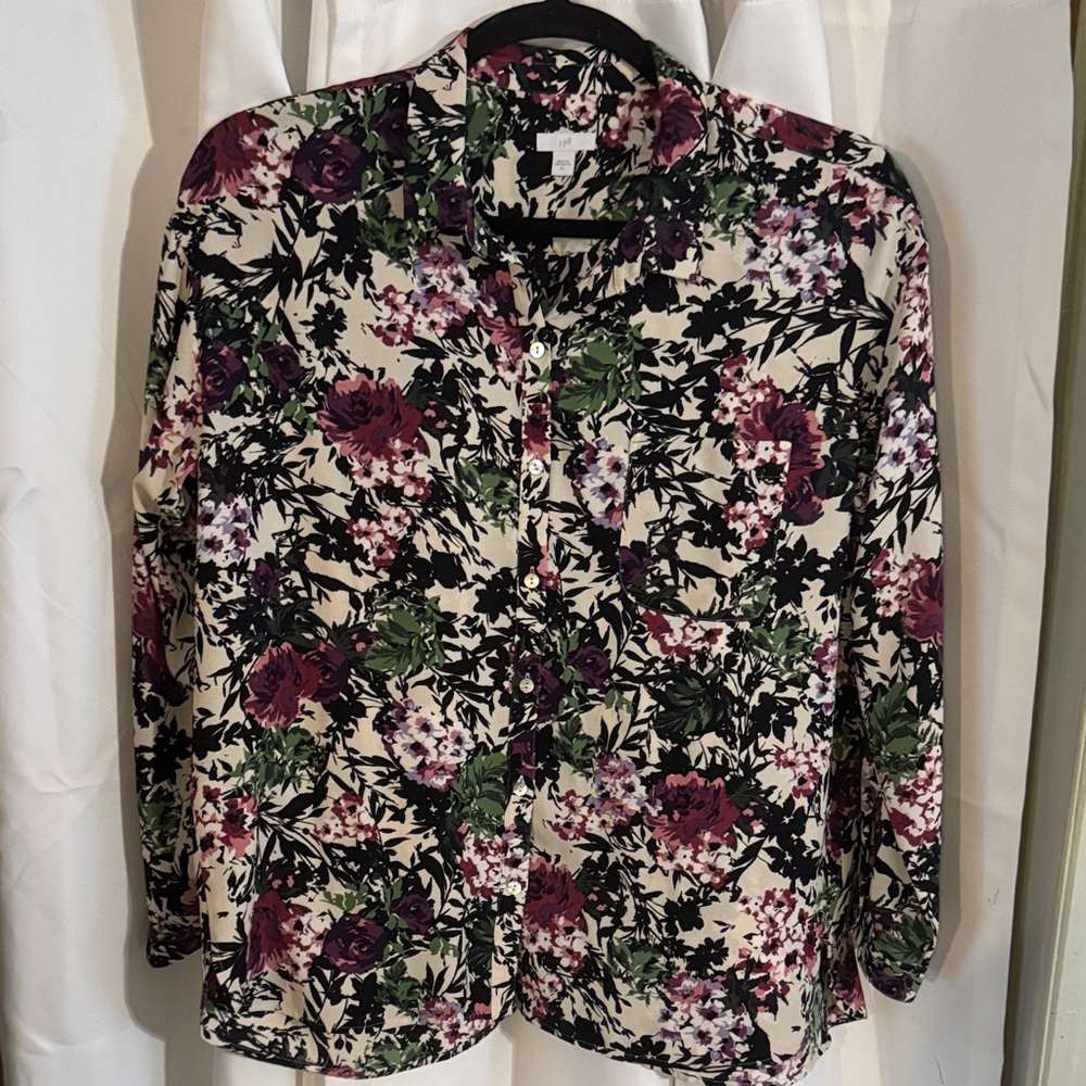 J. Jill Women’s Multicolored Floral Print LS Button Up Collared Shirt XL